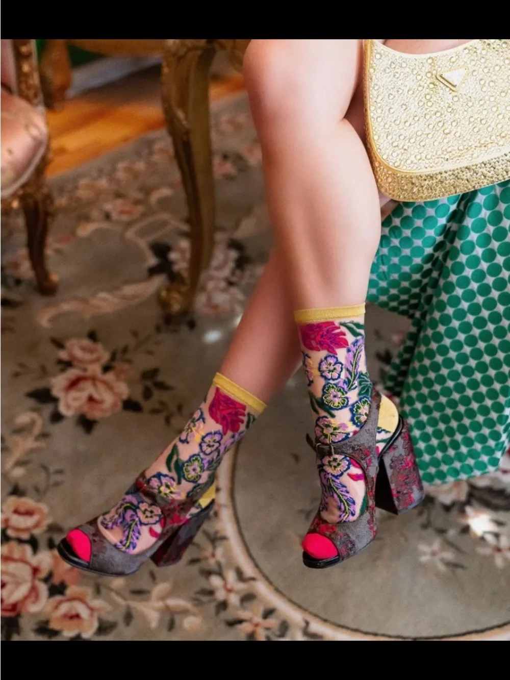 Sock Candy Festive Floral Sheer Crew Sock. Price firm.